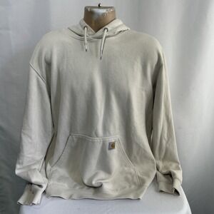 Carhartt Ivory Loose Fit Cotton Fleece Pullover Hoodie XL Hooded Logo Pockets